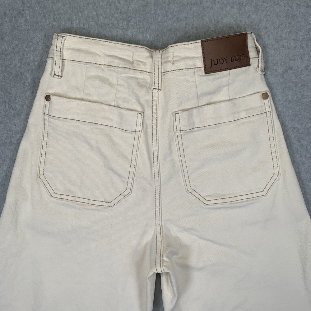 Judy Blue Jeans Garment Dyed Beige Wide Leg Crop Frey Hem Size 1/25 - Picture 7 of 16